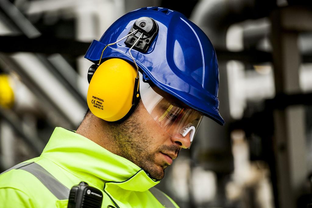 safety goggles blue helmet ear defenders workwear unfiforms