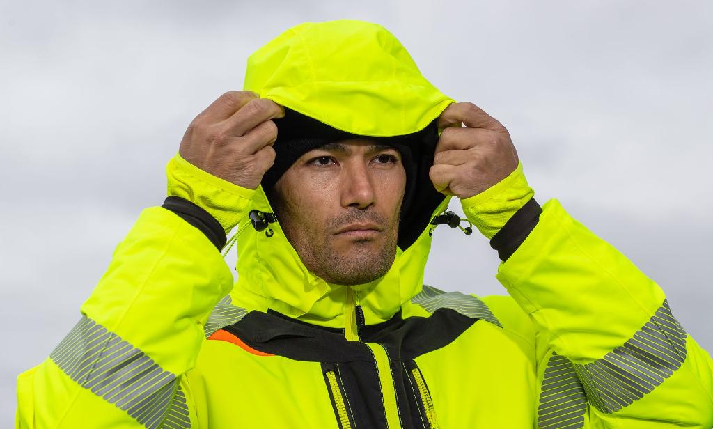 high vis waterproof man with hood