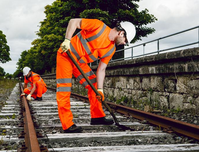 short sleeve high vis shirt on railway track
